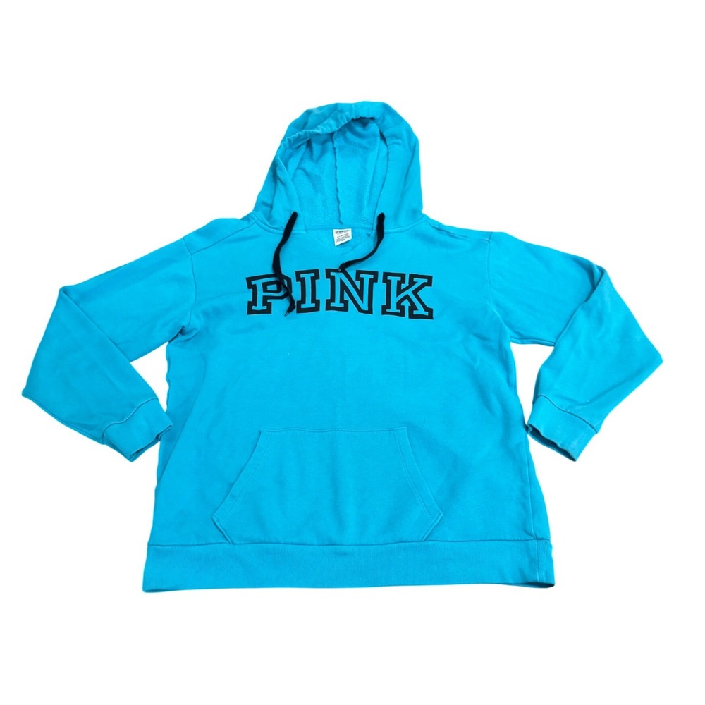 Victoria's Secret PINK Teal Hoodie Pullover Sweatshirt Women's Small Logo